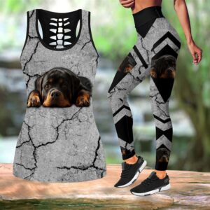 Rottweiler On The Ricks Combo Leggings And Hollow Tank Top Workout Sets For Women Gift For Dog Lovers 1 rljvfw