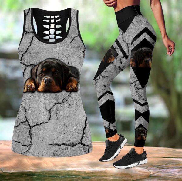 Rottweiler On The Ricks Combo Leggings And Hollow Tank Top – Workout Sets For Women – Gift For Dog Lovers