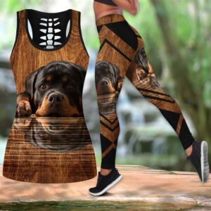 Rottweiler On The Water Combo Leggings And Hollow Tank Top – Workout Sets For Women – Gift For Dog Lovers