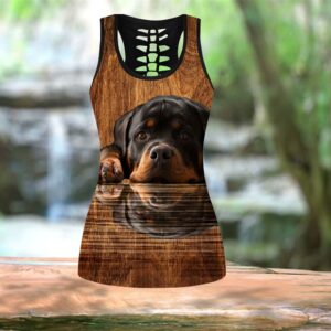 Rottweiler On The Water Combo Leggings And Hollow Tank Top Workout Sets For Women Gift For Dog Lovers 2 bveaeh