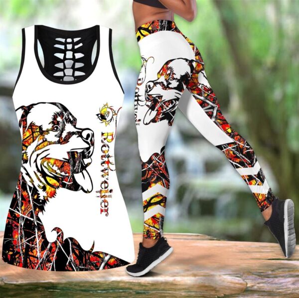 Rottweiler Orange Tattoos Combo Leggings And Hollow Tank Top – Workout Sets For Women – Gift For Dog Lovers