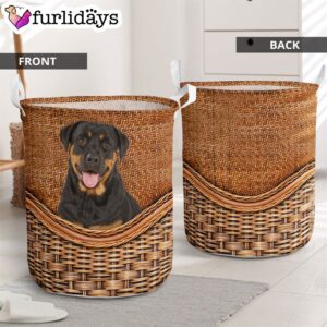 Rottweiler Rattan Texture Laundry Basket – Laundry Hamper – Dog Lovers Gifts for Him or Her