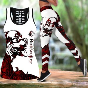 Rottweiler Red Tattoos Combo Leggings And Hollow Tank Top – Workout Sets For Women – Gift For Dog Lovers