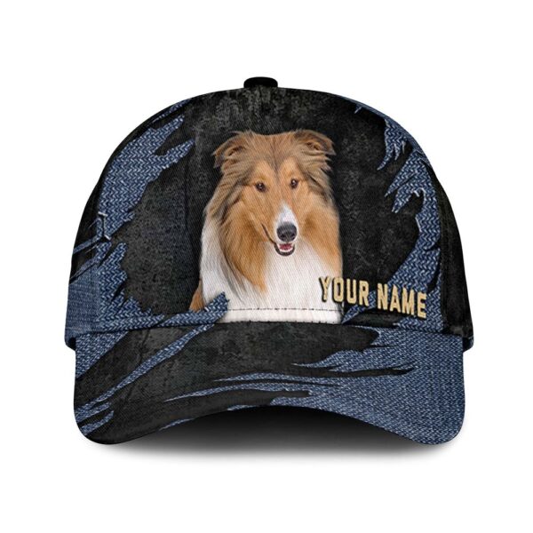 Rough Collie Jean Background Custom Name & Photo Dog Cap – Classic Baseball Cap All Over Print – Gift For Dog Lovers