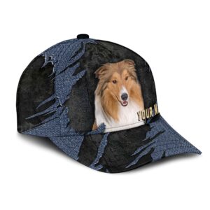 Rough Collie Jean Background Custom Name Cap Classic Baseball Cap All Over Print Gift For Dog Lovers 2 nwshle