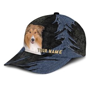 Rough Collie Jean Background Custom Name Cap Classic Baseball Cap All Over Print Gift For Dog Lovers 3 ctv0al
