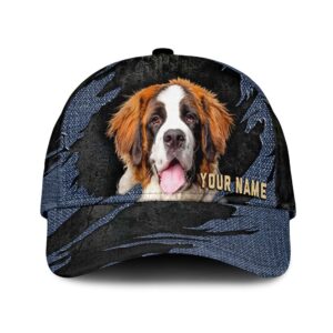 Saint Bernard Jean Background Custom Name Cap Classic Baseball Cap All Over Print Gift For Dog Lovers 1 u8vmhi