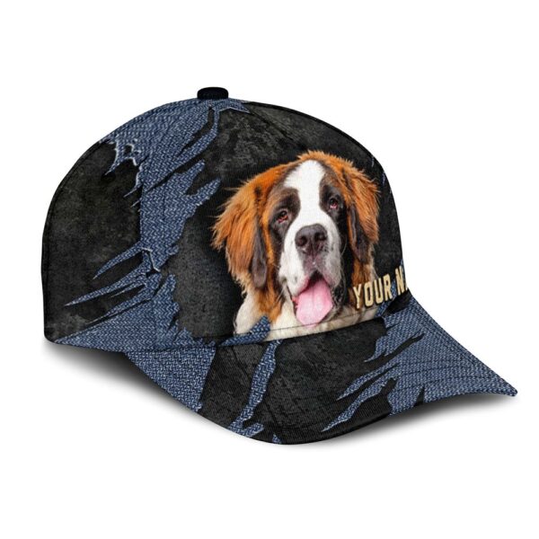 Saint Bernard Jean Background Custom Name & Photo Dog Cap – Classic Baseball Cap All Over Print – Gift For Dog Lovers