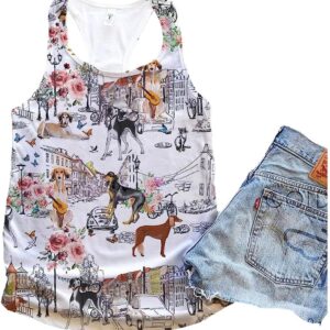 Saluki Dog Floral City Tank Top – Summer Casual Tank Tops For Women – Gift For Young Adults