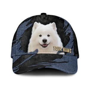 Samoyed Jean Background Custom Name & Photo Dog Cap – Classic Baseball Cap All Over Print – Gift For Dog Lovers