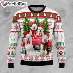 Samoyed Red Truck Ugly Christmas Sweater – Dog Memorial Gift – Christmas Outfits Gift