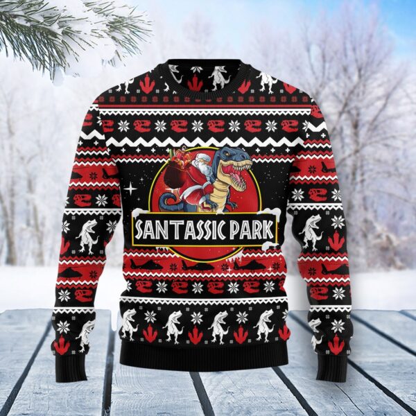 Santassic Park Ugly Christmas Sweater Unisex Womens & Mens – Gift For Pet Lovers – Unisex Crewneck Sweater