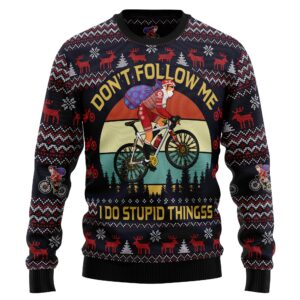 Satan Claus On Mountain Bike Ugly Christmas Sweater – Gift For Pet Lovers – Unisex Crewneck Sweater