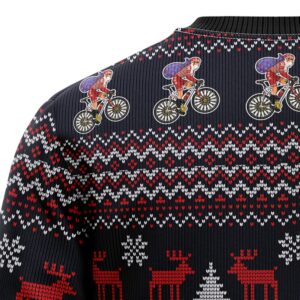 Satan Claus On Mountain Bike Ugly Christmas Sweater Gift For Pet Lovers Unisex Crewneck Sweater 11