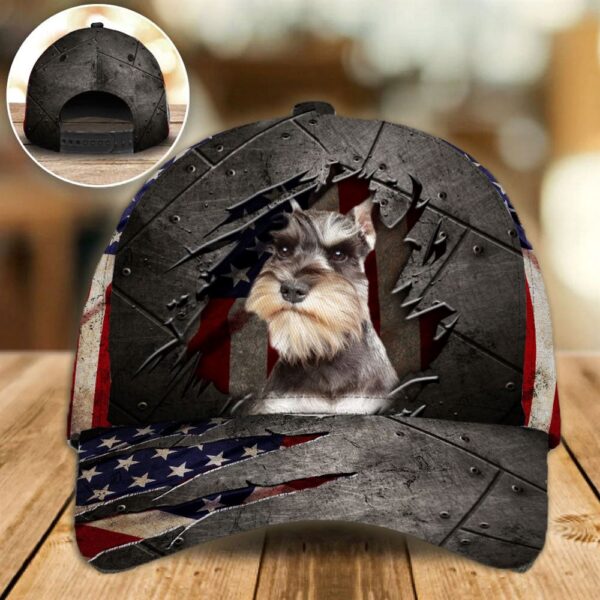 Schnauzer On The American Flag Cap Custom Photo – Hats For Walking With Pets – Gifts Dog Caps For Friends