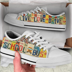 School Bus Live Love Drive License Plates Low Top Shoes Best Gift For Teacher School Shoes Malalan 1