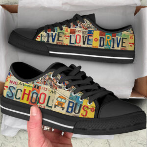 School Bus Live Love Drive License Plates Low Top Shoes Best Gift For Teacher School Shoes Malalan 2