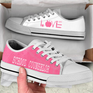 School Counselor Love Pink White Low Top Shoes Best Gift For Teacher School Shoes Best Shoes For Him Or Her 1