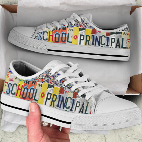 School Principal License Plates Low Top Shoes – Best Gift For Teacher, School Shoes Malalan – Sneaker For Walking