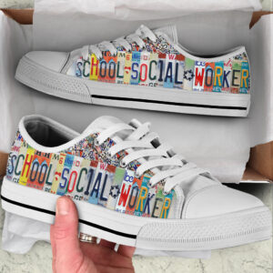 School Social Worker License Plates Low Top Shoes Best Gift For Teacher School Shoes Malalan 1