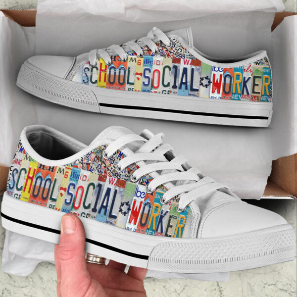 School Social Worker License Plates Low Top Shoes – Best Gift For Teacher, School Shoes Malalan