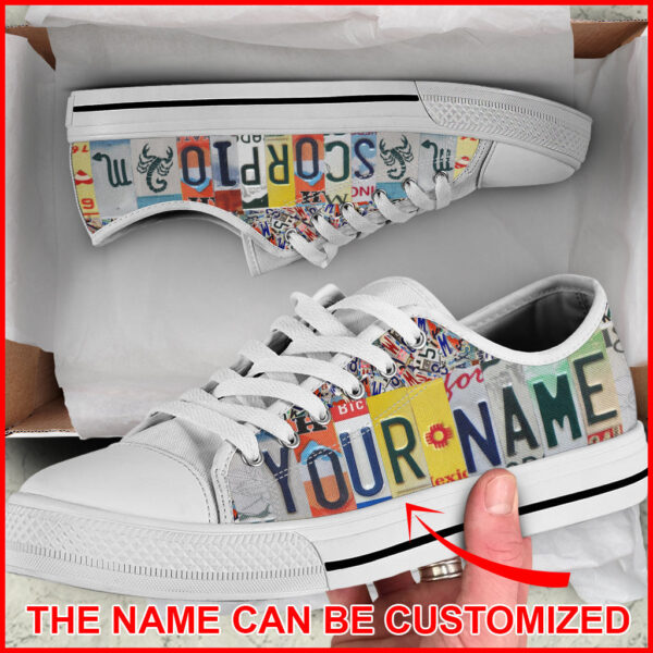 Scorpio License Plates Personalized Custom Low Top  – Lowtop Casual Shoes Gift For Adults –  Walking Shoes Men Women