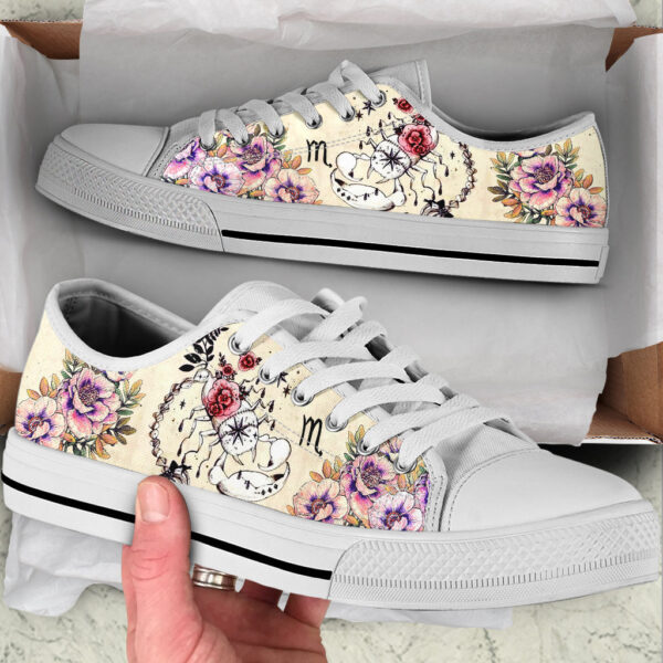 Scorpio Zodiac Vintage Flower Low Top Shoes – Canvas Print Lowtop Trendy Fashion – Casual Shoes Gift For Adults