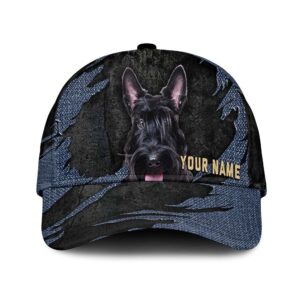 Scottish Terrier Jean Background Custom Name & Photo Dog Cap – Classic Baseball Cap All Over Print – Gift For Dog Lovers