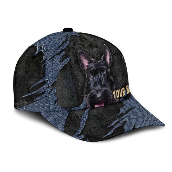Scottish Terrier Jean Background Custom Name & Photo Dog Cap – Classic Baseball Cap All Over Print – Gift For Dog Lovers