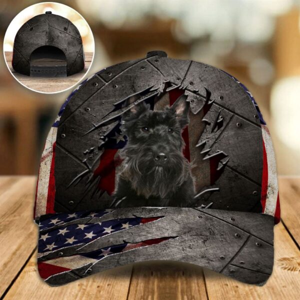 Scottish Terrier On The American Flag Cap Custom Photo – Hats For Walking With Pets – Gifts Dog Caps For Friends