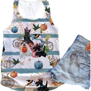Scottish Terrierl Dog Halloween Pumpkin Retro Tank Top – Summer Casual Tank Tops For Women – Gift For Young Adults