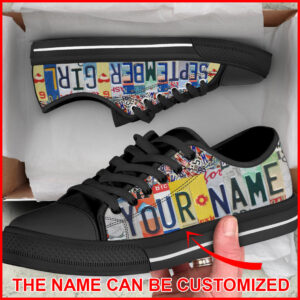 September Girl License Plates Custom Name Low Top Birthday Shoes Canvas Print Lowtop Casual Shoes Gift For Adults 2