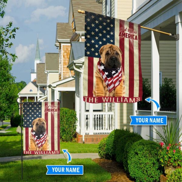Shar Pei God Bless America Personalized Flag – Custom Dog Flags – Dog Lovers Gifts for Him or Her