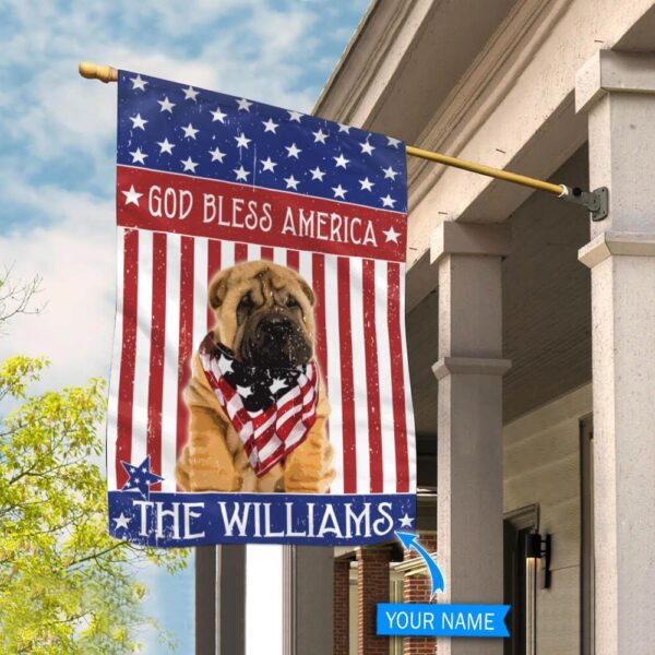 Shar Pei God Bless America Personalized Flag – Personalized Dog Garden Flags – Dog Lovers Gifts for Him or Her