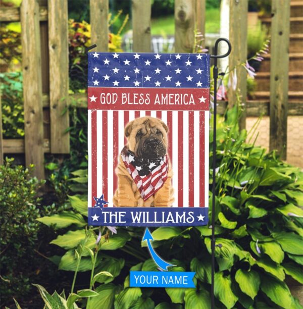 Shar Pei God Bless America Personalized Flag – Personalized Dog Garden Flags – Dog Lovers Gifts for Him or Her