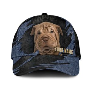 Shar Pei Jean Background Custom Name Cap Classic Baseball Cap All Over Print Gift For Dog Lovers 1 drooax