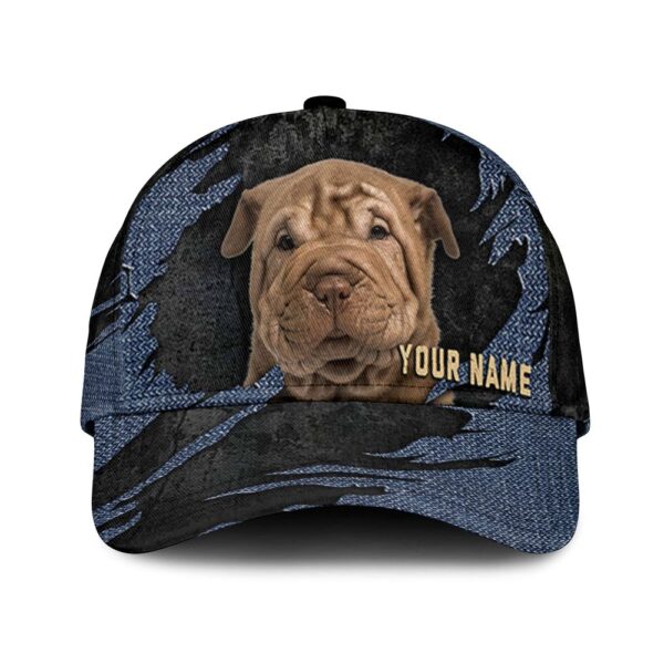 Shar Pei Jean Background Custom Name & Photo Dog Cap – Classic Baseball Cap All Over Print – Gift For Dog Lovers