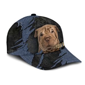 Shar Pei Jean Background Custom Name Cap Classic Baseball Cap All Over Print Gift For Dog Lovers 4 qpc3wy