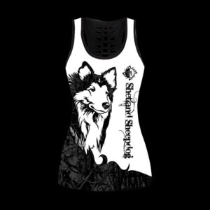 Shetland Sheepdog Black Tattoos Combo Leggings And Hollow Tank Top Workout Sets For Women Gift For Dog Lovers 2 ahyglt