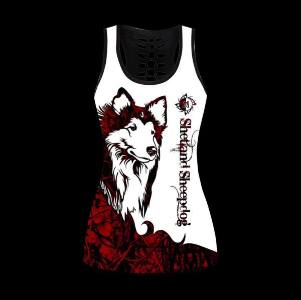 Shetland Sheepdog Red Tattoos Combo Leggings And Hollow Tank Top – Workout Sets For Women – Gift For Dog Lovers