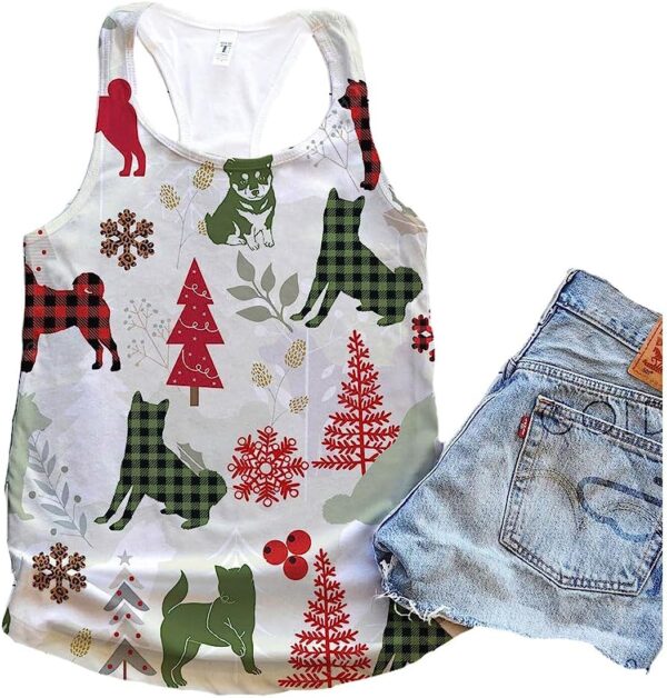 Shiba Inu Dog Christmas Flannel Tank Top – Summer Casual Tank Tops For Women – Gift For Young Adults