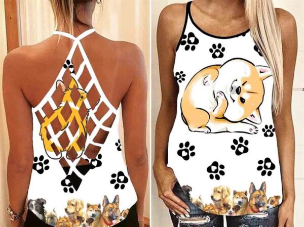 Shiba Inu Dog Lover Criss Cross Open Back Tank Top – Workout Shirts – Gift For Dog Lovers