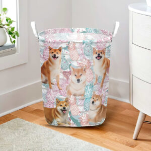 Shiba Inu In Summer Tropical With Leaf Seamless Laundry Basket Laundry Hamper Dog Lovers Gifts for Him or Her 2