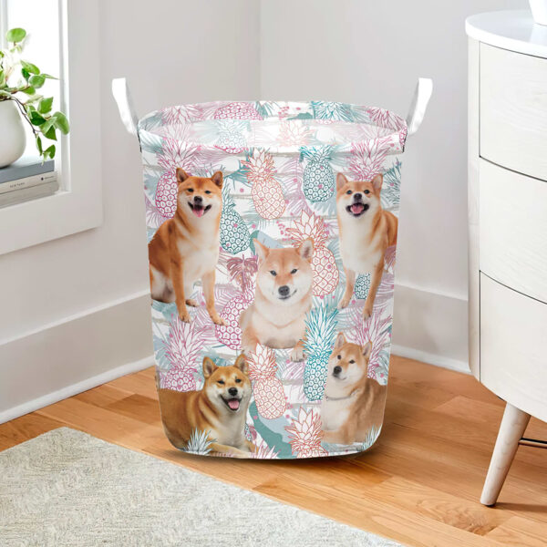 Shiba Inu In Summer Tropical With Leaf Seamless Laundry Basket – Laundry Hamper – Dog Lovers Gifts for Him or Her