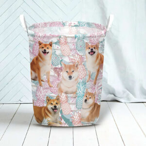 Shiba Inu In Summer Tropical With Leaf Seamless Laundry Basket Laundry Hamper Dog Lovers Gifts for Him or Her 3