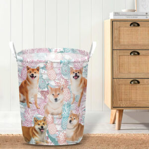 Shiba Inu In Summer Tropical With Leaf Seamless Laundry Basket Laundry Hamper Dog Lovers Gifts for Him or Her 4