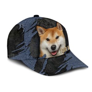 Shiba Inu Jean Background Custom Name Cap Classic Baseball Cap All Over Print Gift For Dog Lovers 2 eftild