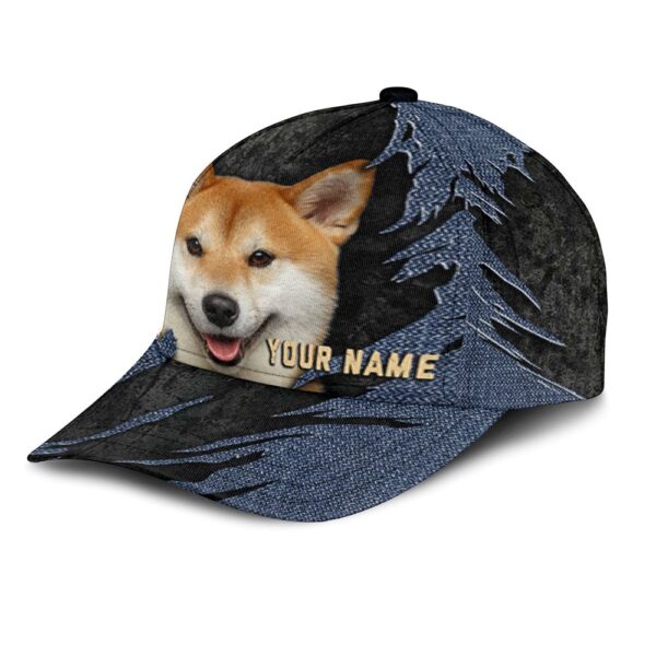 Shiba Inu Jean Background Custom Name & Photo Dog Cap – Classic Baseball Cap All Over Print – Gift For Dog Lovers