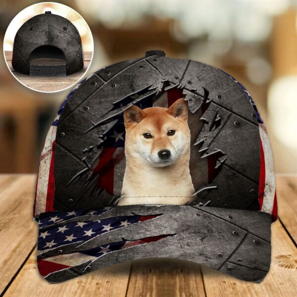 Shiba Inu On The American Flag Cap Custom Photo – Hats For Walking With Pets – Gifts Dog Hats For Relatives