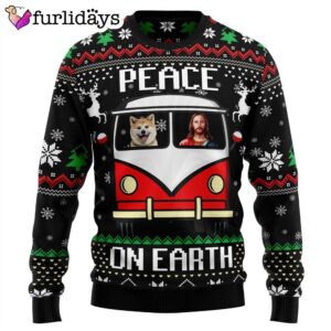 Shiba Inu Peace Ugly Christmas Sweater – Gift For Dog Lovers – Christmas Outfits Gift